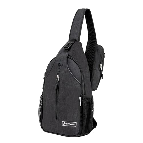 |Não feita na China| Mochila tiracolo transversal, bolsa tiracolo para viagens e caminhadas, bolsa de peito, Preto, Medium