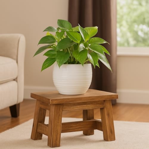 Miniatura 2 de Buri Taburete Auxiliar 30 X 20 X 20 Cm , Color Marrón Rústico, Taburete De Madera, Mini Banco De Madera, Taburete Auxiliar, Mesa Auxiliar, Taburete Para Flores, Soporta Hasta 150 Kg
