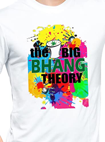 Image of Knitted Polycotton Fabric Regular Fit Men Boys Half Sleeve T-Shirt for Festival of Holi Style 23 White Size : Free