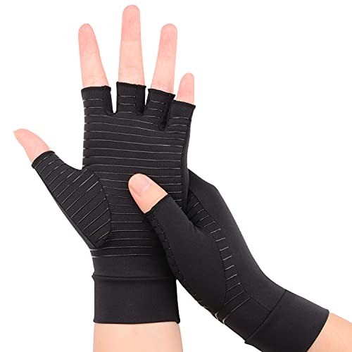 supregear Copper Arthritis Gloves (1 Pair), Rheumatoid Compression Fingerless Gloves for Arthritis, Computer Typing, Daily Work, Hands Joints for Women Men, S