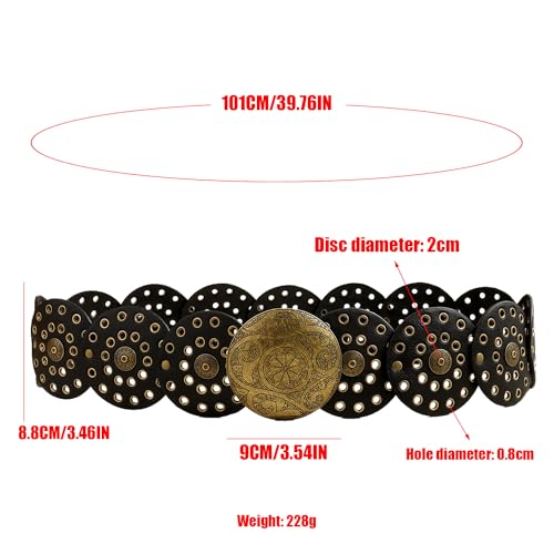 Hollow Disc Belt Western Wide Boho Disc Concho Leather Belt Vintage Wide Waist Belt Cowboy Wide Disc Belt Metal Buckle2
