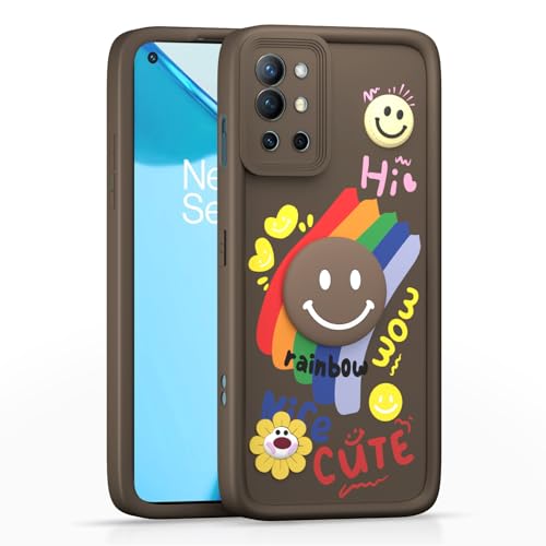 Image of Pikkme Back Cover for OnePlus 8T 5G / OnePlus 9R 5G | Soft Silicone| Cute Rainbow Smile & 3D Cartoon Flower Design | Shockproof Raised Camera Protection Bumper Case (Brown)