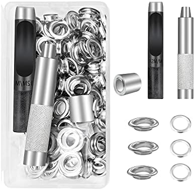 1/2 Inch Grommet Kit, Grommet Tool Kit, 100 Sets Grommets Eyelets, Grommet Setting Tool, Metal Grommets with 3 Pieces Install Tool and Storage Box for Fabric Leather Shoes Bag Clothes Canvas Belt