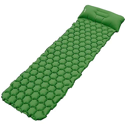 Tapis de camping, matelas gonflable avec oreiller ultraléger, imperméable et pliable avec pompe à pied pour randonnée, voyage (vert) Cover