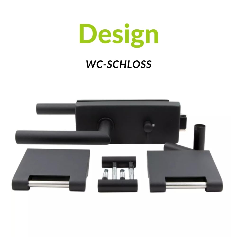 HORI Glastürbeschlag Set Schwarz I Türschloss-Set Ganzglastüren I Türgriff mit Bändern & Rahmenteil I Glastürschloss Innentür I Glastür Scharniere I Beschläge Glas Eckig - WC - Schloss