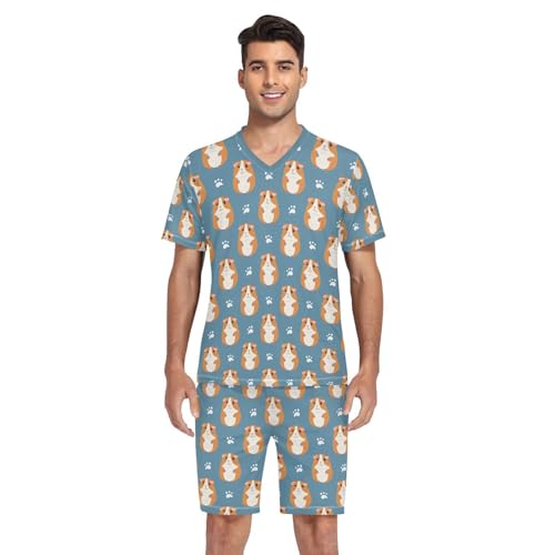 Men's Pajama Set Summer Short Sleeve Guinea Pigs Loungewear 2 Piece Sleepwear Set with Pockets4