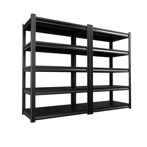 Paquete de 2 estantes de almacenamiento resistentes de 2500 libras, estantes de garaje ajustables de 5 niveles, estante de metal para almacenamiento, cocina, almacén, despensa, color negro, 72