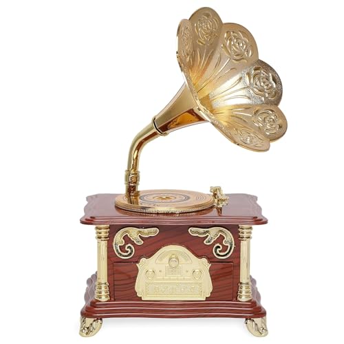 Image of AUGEN Exclusive Music Box Musical 360 rotatable Carousel Children's Wooden Men and Women Birthday Creative Christmas Valentine's Day Gift Home Decoration (Gramophone C)