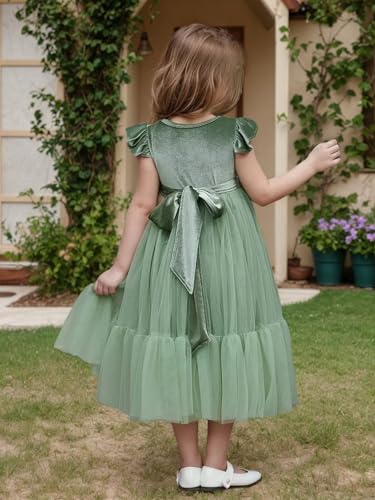 Velvet Tulle Flower Girl Dress for Wedding Kids Round Neck Princess Pageant Dress Boho Bow-Knot Long Prom Ball Gowns3