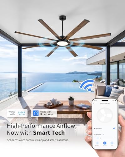 Image of 84 Inch Industrial Ceiling Fan with Light, Large Design with 8 Aluminum Blades, Compatible with Alexa, 6-Speed Reversible DC Motor, 3 Color Temperature Options - ZCCF04WD-84