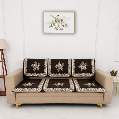 Image of Homerz Premium 'Luxe Series' Sofa Cover | Holland Velvet Fabric | Smooth Finish | Anti-Slip Fleece Backing Couch Protector (Royal, 5 (3+1+1) Seater, Seat Cover with Backrest)