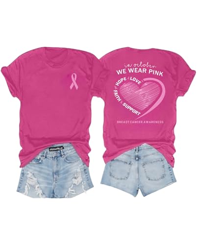 Breast Cancer Shirts for Women Breast Cancer Awareness Tshirt Pink Ribbon Survivor Gifts Inspirational Short Sleeve Top