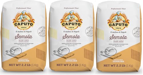Antimo Caputo Semolina Flour 2.2 LB Bag (Pack of 3) - Semola Di Grano Duro Rimacinata, Flour for...