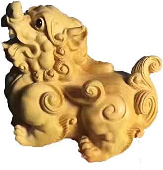 Mascot Wooden Crafts Wood Carving Art Wood Decoration Artwork 小叶黄杨招财貔貅 家居雕刻摆件客厅摆饰工艺品 (黄杨招财貔貅一对)