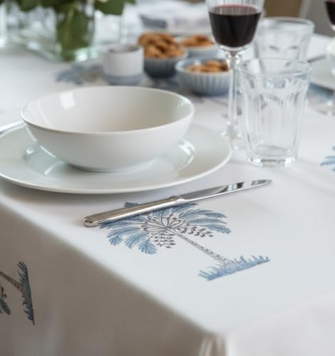 Nappe blockprint Inde en coton fait main table rectangulaire bleue - 4