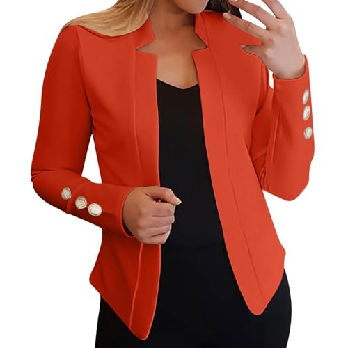 Blazer Femme Legere Veste Tailleur Femme Court Ceremonie Tendance Jacket Printemps Long Mariage Blouson Décontractée Automne Imprimée 2#Orange XL