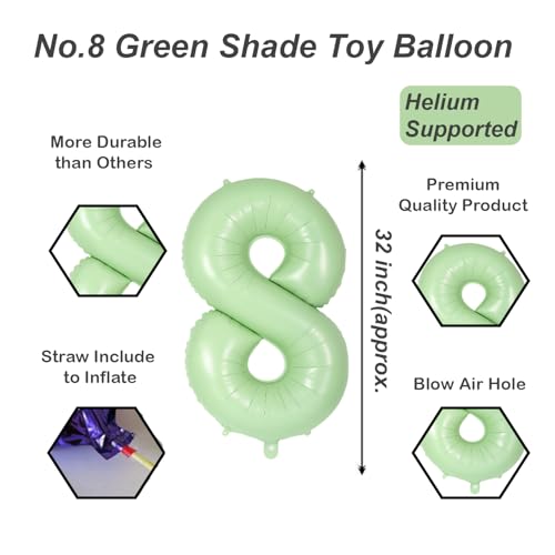 Image of Solid Green 8 /Eight Number Foil Balloons 32 inch toy 8th Birthday Party Decoration Helium Supported