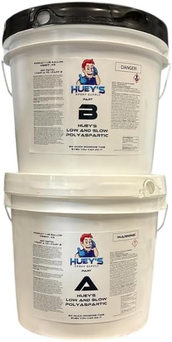 Huey's 2 Gallon Polyaspartic Low and Slow 100% Solids Clear Top Coat - Standard Cure Speed - for Floors, Counter Tops, Garages & More