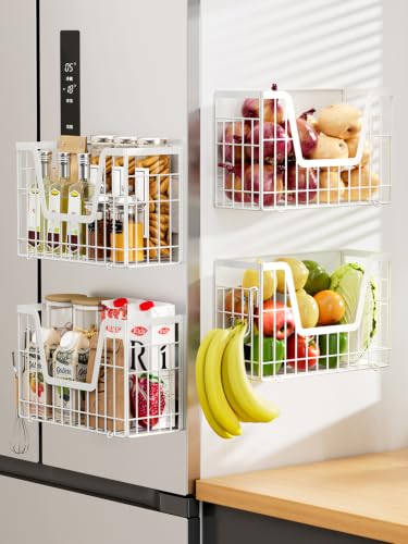 Image of 4 Pack Magnetic Shelves For Fridge, White Potato Onion Storage Bin