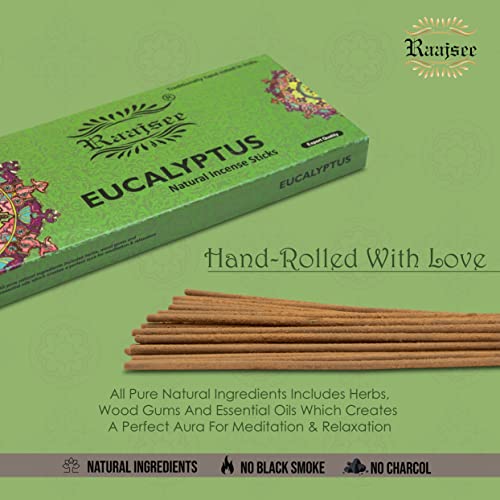 Image of Raajsee Incense Sticks Eucalyptus 100 gm Pack-100% Pure Organic Natural Hand Rolled Free from Chemicals-Perfect for Church, Aromatherapy,Relaxation,Meditation,Positivity & Sensual Therapy