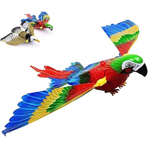 Flying Bird cat Toy, Simulation Bird Interactive Cat Toy, Simulation Flying Bird Hanging Pet Toy,Electronic Sound Bird Toys for Cats,Realistic Eagle/Parrot Intelligence Training Toys (A-Parrot) Cover
