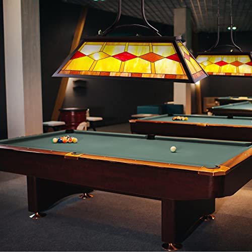 Vonluce Pool Table Light, Billiard Hanging Lighting Fixture For Game Room 7-9‘ Table, 3 Lights Kitchen Island Chandelier For Men's Cave, Antique Bronze Finish Billiards Light With Stained Glass Shade #TOP1