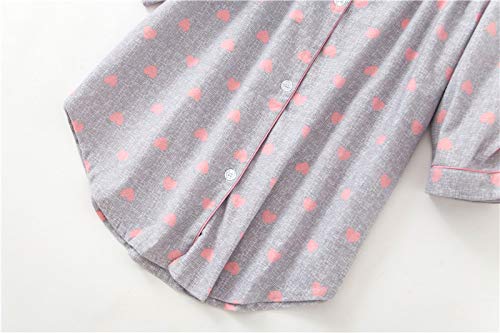 PNAEONG Camisola feminina de flanela 100% algodão abotoada com botão e estilo de pijama estilo médio