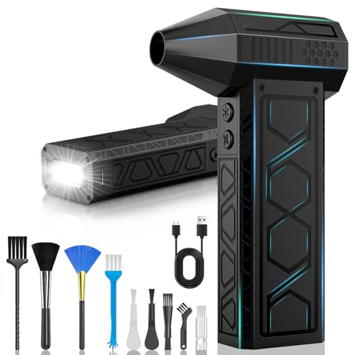 Soplador de Polvo Eléctrico,180000 RPM,2025 Aire Comprimido Limpieza PC con Luz Auxiliar LED Light/Potente 4 Velocidades/Iluminación para Ordenadores, Coches, Teclado
