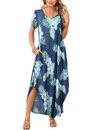 Image of JollieLovin Womens Plus Size Casual Summer Maxi Long Dress Short Sleeve T-Shirt Loose Sun Dress(L-5X)
