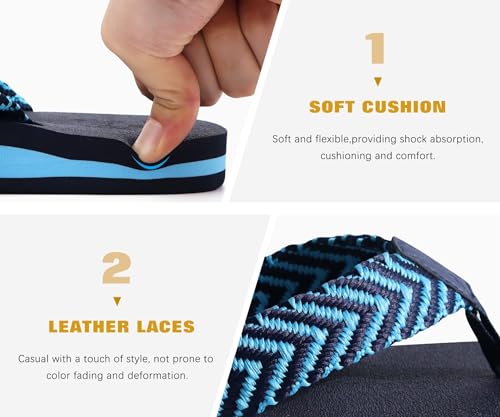 KuaiLu Men's Fabric Flip Flops Arch Support Summer Beach Pool Water Thong Sandals Waterproof Rubber Walking Shoes Slip on Orthotic Casual Sport Cushioned Wide Slides Shower Slippers Blue Size 14