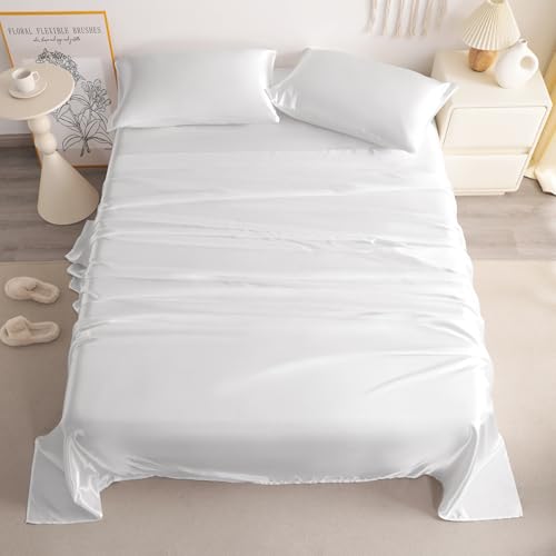 NTBAY King Satin Sheet Set, 4 Piece, White - image 3