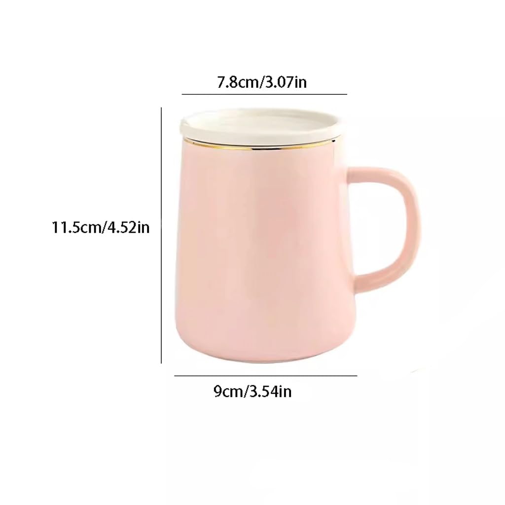 Tazza di vetro, tazza da tè, tazza da caffè in vetro, tazza in ceramica con coperchio e cucchiaio, per ragazze, casa, coppia, tazza da latte, tazza da caffè in ufficio, tazza per la colazione (A)