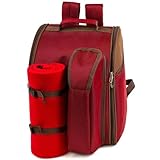 Fully Loaded Picnic Basket Backpack – Leakproof Cooler Compartment Insulated Picnic for 2 Cutlery Sets, Wine Holder, Fleece Blanket, Picnic Backpack for 2 for Hiking, Camping & Romantic Dates (Red)