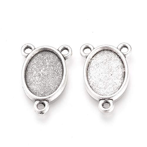 Craftdady 100pcs Antique Silver Oval Bezel Pendant Tray links 3 Loops Tibetan Blank Cabochon Setting Connectors for Craft Jewelry Making