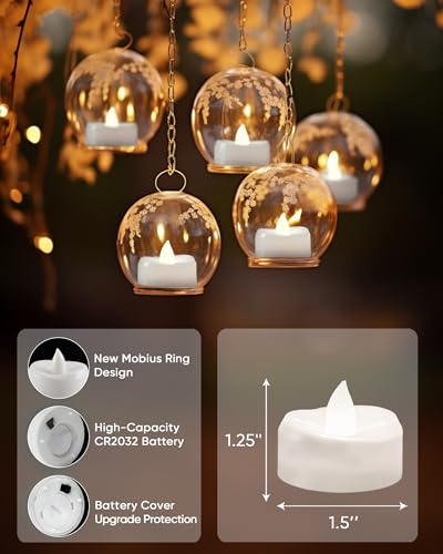 Image of merrynights LED Candles, Tea Lights Candle Battery Operated, 24-Pack 200+Hours Flameless Tealight Candle, Realistic Tea Lights for Halloween Christmas Wedding, Pure White Light