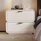 ZYHYZLF Nightstand with 2 Drawers Cream Two-Tone Bedside Table Faux Leather and Solid Wood Frame Storage Cabinet End Table for Bedroom Living Room or Office(Beige,17.7x15.7x18.9in)