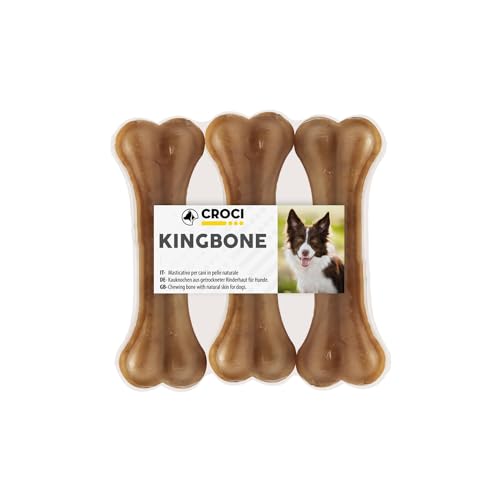Croci King Bone - Ossa per cani, Snack premio masticativo per cani in pelle bovina naturale, dental stick per la pulizia dei denti, 10 cm - 3 pz