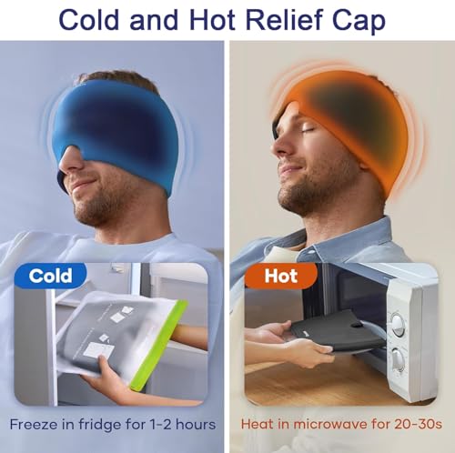 Image of Qnoon Migraine Relief Cap, Headache Relief Cap Mask Products, Cooling Odorless Gel Ice Head Wrap for Tension, Stress,Hangover & Puffy Eyes