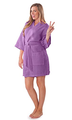 Image of Turquaz Lightweight Short Robes For Women Waffle Kimono Bathrobe - Soft, Fast-Drying, Long-Lasting Cotton Blend