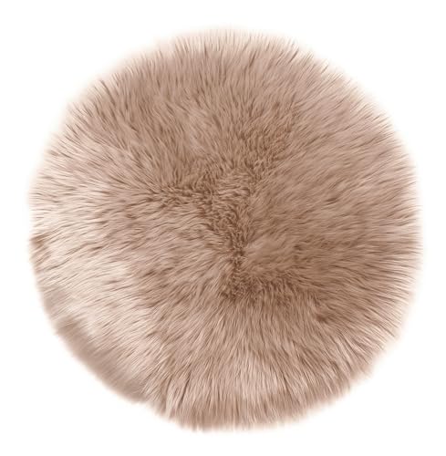Teppich Wölkchen Schaffell Lammfell Imitat, Fellteppich, Kunstfell Teppich | Fell Sitzkissen Stuhlkissen Rund, für Stühle, Kunstfell Stuhlauflage | Beige - Rund 30cm