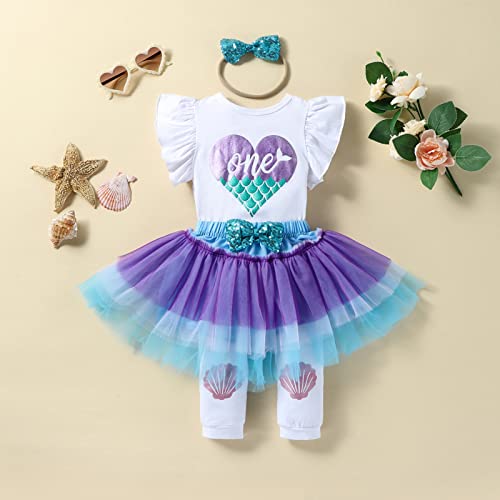 Luzozezo Baby Girls My 1St Birthday Outfits Flying Sleeve Blue Heart Romper + Tutu Skirt + Headband Set #TOP1