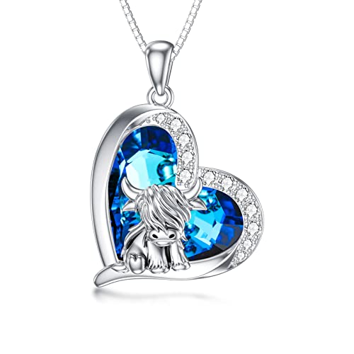 Collier Highland Cow en argent 925 avec pendentif vache écossaise pour femme