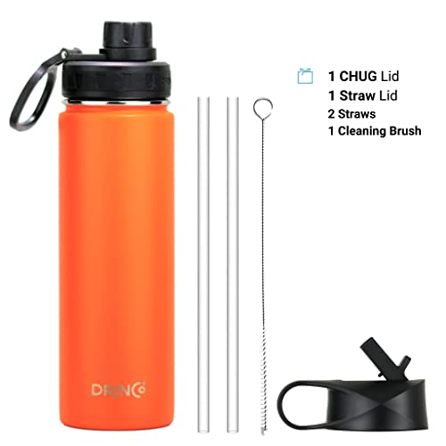 Image of Drinco Stainless Steel Water Bottle Spout Lid Vacuum Insulated Double Wall Water Bottle Wide Mouth Leak Proof Keep Cold Sport Camping Hiking (22oz Orange)