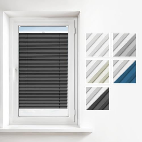 Estika Thermoplissee mit Bohren nach Maß Verdunkelung und Thermo Plissee Klemmfix für Fenster in verschiedenen Breiten (30-129 cm) und Höhen (50-230 cm) Blickdicht erhältlich mit Montagezubehör