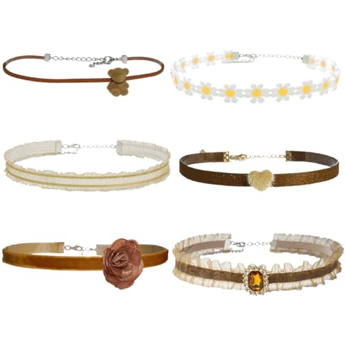 Nova&Aria Chokers Set For Women Heart Choker Necklaces Flower Pendant Velvet Cute Pink Turquoise Blue White Black Choker Necklace Christmas Colorful Lace Chokers