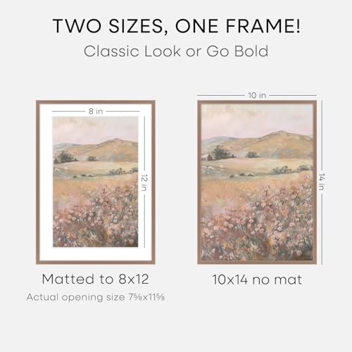 Image of Homeforia 10x14 Picture Frame Mocha, High End Metal 10x14 Poster Frames with Mat for 8x12, 10 x 14 Mocha Frame Matted to 8 x 12 inch Photo, 10by14 Thin Hanging Frames, Tempered Glass, Wall Kit, Set of 2