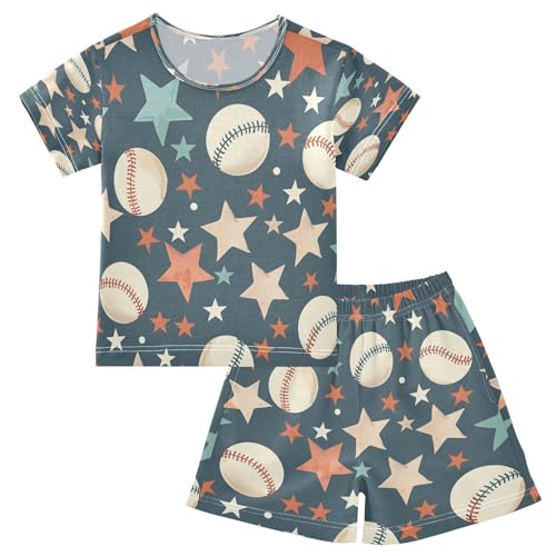 senya Short Sleeve Pajamas Sets Summer Cotton Sleepwear Multicolor Stars Baseball