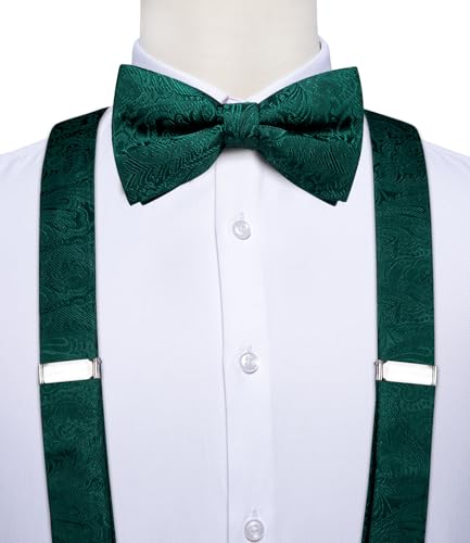 Image of DiBanGu Paisley Bow Tie and Supenders for Men Tuxedo Heavy Duty 6 Clips Suspender Adjustable Y-Shape Mens Trouser Braces