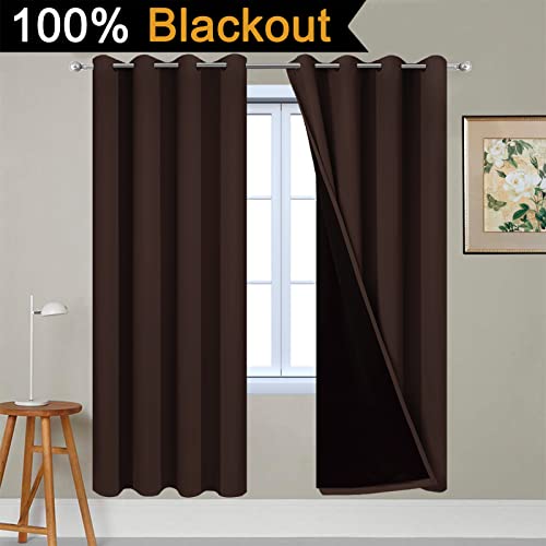 Image of Yakamok Chocolate Brown Blackout Curtains 72 Inches Long 52 inch Wide, 2 Panels | Blackout Curtain Panels for Bedroom, 2 Thick Layers Grommet Top Thermal Insulated Drapes with Black Liner for Living Room