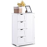 COSTWAY Badezimmerschrank mit 4 Schubladen & 1 Tür, Badschrank mit verstellbare Ablage & Magnetischer Türverschluss & Kippersicherung für Wohnzimmer, Badezimmer, 55 x 30 x 81 cm (Weiß)